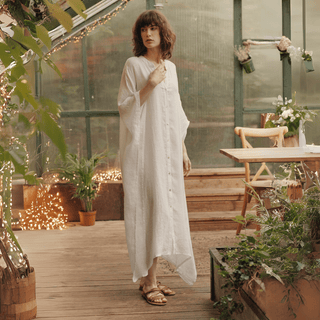Optical White Linen Beach Dress - Linen Tales 