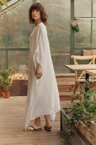 Optical White Linen Beach Dress - Linen Tales 