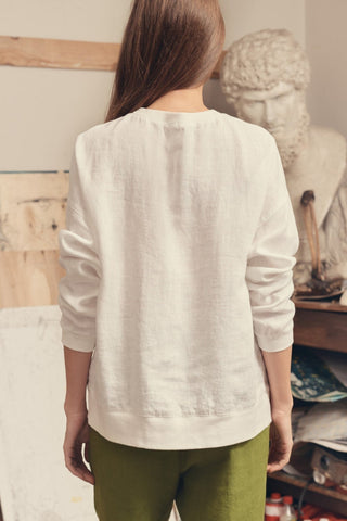 Optical White Linen Dahlia Jumper - Linen Tales 3