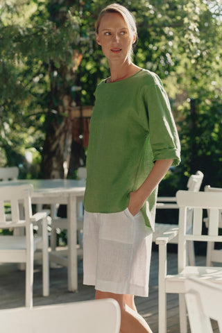 Optical White Linen Etude Shorts - Linen Tales 3