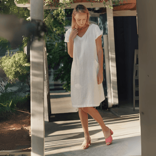 Optical White Linen Goldenrod Dress - Linen Tales 