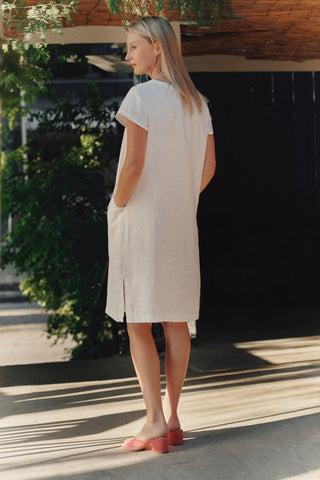 Optical White Linen Goldenrod Dress - Linen Tales 