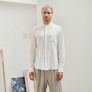 Optical White Linen Snapdragon Shirt - Linen Tales Global 