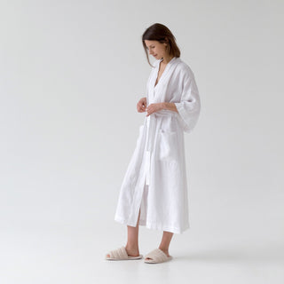 Optical White Linen Summer Bathrobe - Linen Tales 