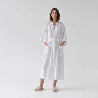 Optical White Linen Summer Bathrobe - Linen Tales 