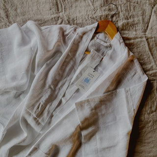Optical White Linen Summer Bathrobe - Linen Tales 3