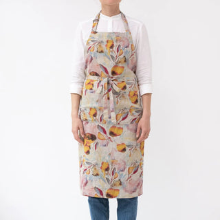 Orange Flow on Natural Linen Chef Apron - Linen Tales 1