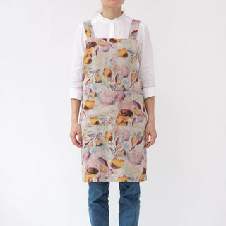 Orange Flow on Natural Linen Crossback Apron - Linen Tales 