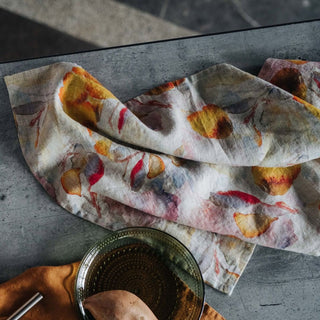 Orange Flow on Natural Linen Kitchen Towel - Linen Tales 2