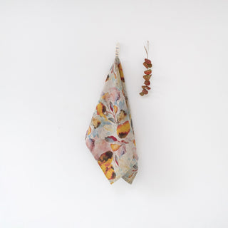 Orange Flow on Natural Linen Kitchen Towel - Linen Tales 1