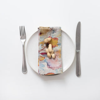 Orange Flow on Natural Linen Napkins Set of 2 - Linen Tales 