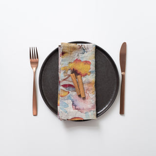 Orange Flow on Natural Linen Napkins Set of 2 - Linen Tales 