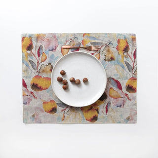 Orange Flow on Natural Linen Placemat - Linen Tales 