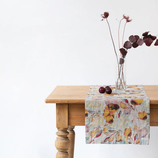 Orange Flow on Natural Linen Table Runner - Linen Tales 