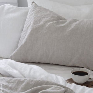 Melange Washed Soft Linen Pillowcase In Bed 