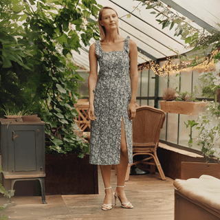Porcelain Flowers Linen Rumba Dress - Linen Tales Global 