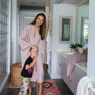 Powder Linen & Cotton Honeycomb Waffle Bathrobe - Linen Tales Global 