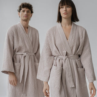 Powder Linen & Cotton Honeycomb Waffle Bathrobe - Linen Tales 3