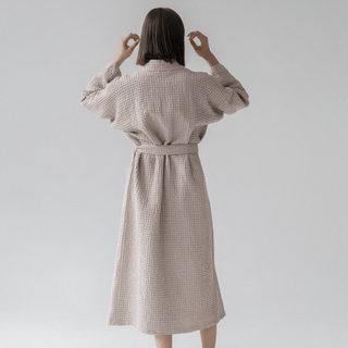 Powder Linen & Cotton Honeycomb Waffle Bathrobe - Linen Tales 4