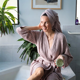 Powder Linen & Cotton Honeycomb Waffle Bathrobe - Linen Tales Global 5