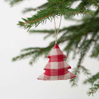 Red Gingham Christmas Tree Decorations Set of 4 - Linen Tales Global 
