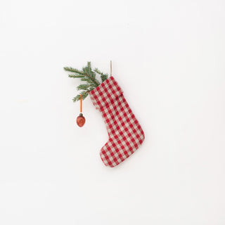 Red Gingham Linen Christmas Stocking - Linen Tales Global 