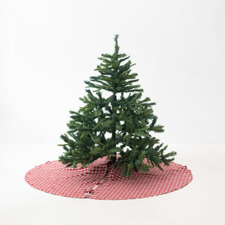 Red Gingham Linen Christmas Tree Skirt - Linen Tales Global 