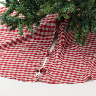 Red Gingham Linen Christmas Tree Skirt - Linen Tales Global 