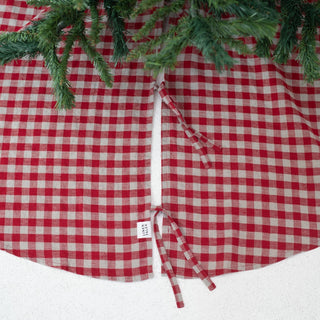 Red Gingham Linen Christmas Tree Skirt - Linen Tales Global 3