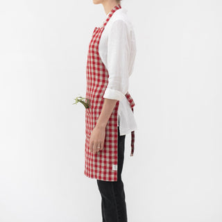 Red Gingham Linen Daily Apron - Linen Tales Global 