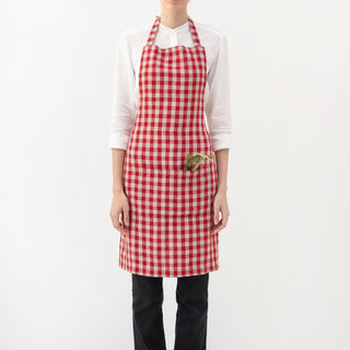 Red Gingham Linen Daily Apron - Linen Tales Global 