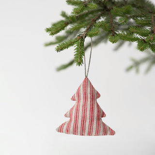 Red Natural Stripes Christmas Tree Decorations Set of 4 - Linen Tales Global 2