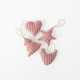 Red Natural Stripes Christmas Tree Decorations Set of 4 - Linen Tales Global 1