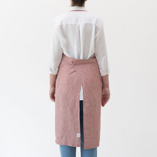 Red Natural Stripes Linen Chef Apron - Linen Tales 3
