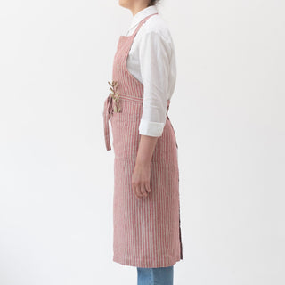 Red Natural Stripes Linen Chef Apron - Linen Tales 2