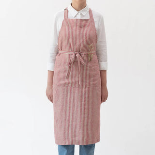 Red Natural Stripes Linen Chef Apron - Linen Tales 1
