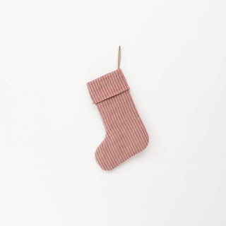 Red Natural Stripes Linen Christmas Stocking - Linen Tales Global 