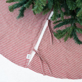 Red Natural Stripes Linen Christmas Tree Skirt - Linen Tales Global 3