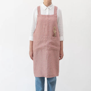 Red Natural Stripes Linen Crossback Apron - Linen Tales 