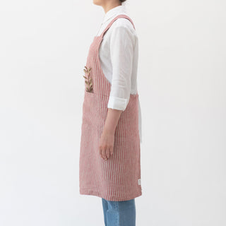 Red Natural Stripes Linen Crossback Apron - Linen Tales 