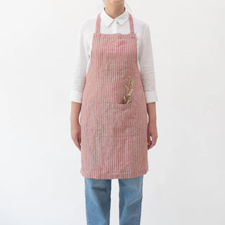 Red Natural Stripes Linen Daily Apron - Linen Tales 