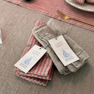Red Natural Stripes Linen Napkins Set of 2 - Linen Tales 
