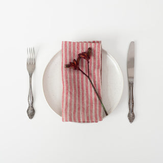 Red Natural Stripes Linen Napkins Set of 2 - Linen Tales 