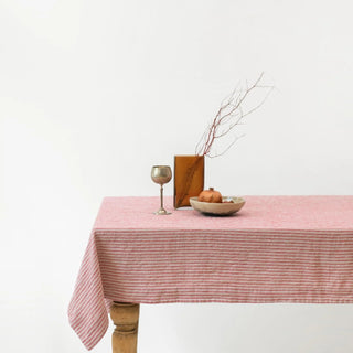 Red Natural Stripes Linen Tablecloth - Linen Tales Global 