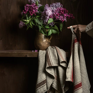 Red Stripe Vintage Linen Kitchen Towel - Linen Tales 3