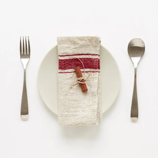 Red Stripe Vintage Linen Napkins Set of 2 - Linen Tales 