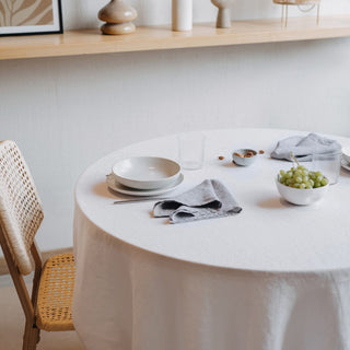White Lightweight Linen Round Tablecloth 6