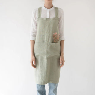 Sage Linen Crossback Apron - Linen Tales 1