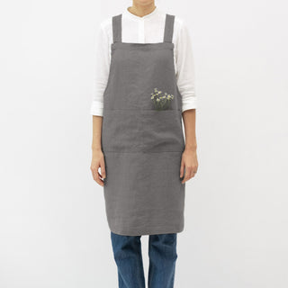 Stone Linen Crossback Apron - Linen Tales 
