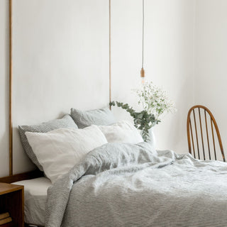 Thin Black Stripes Linen Duvet Cover Set - Linen Tales Global 